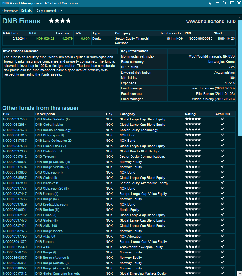 Fund overview DNB Details tabNordlys